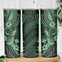 Hawaii Pineapple Skinny Tumbler Paradise Flowers Pacific With Green Polynesian Tribal LT01 - Polynesian Pride