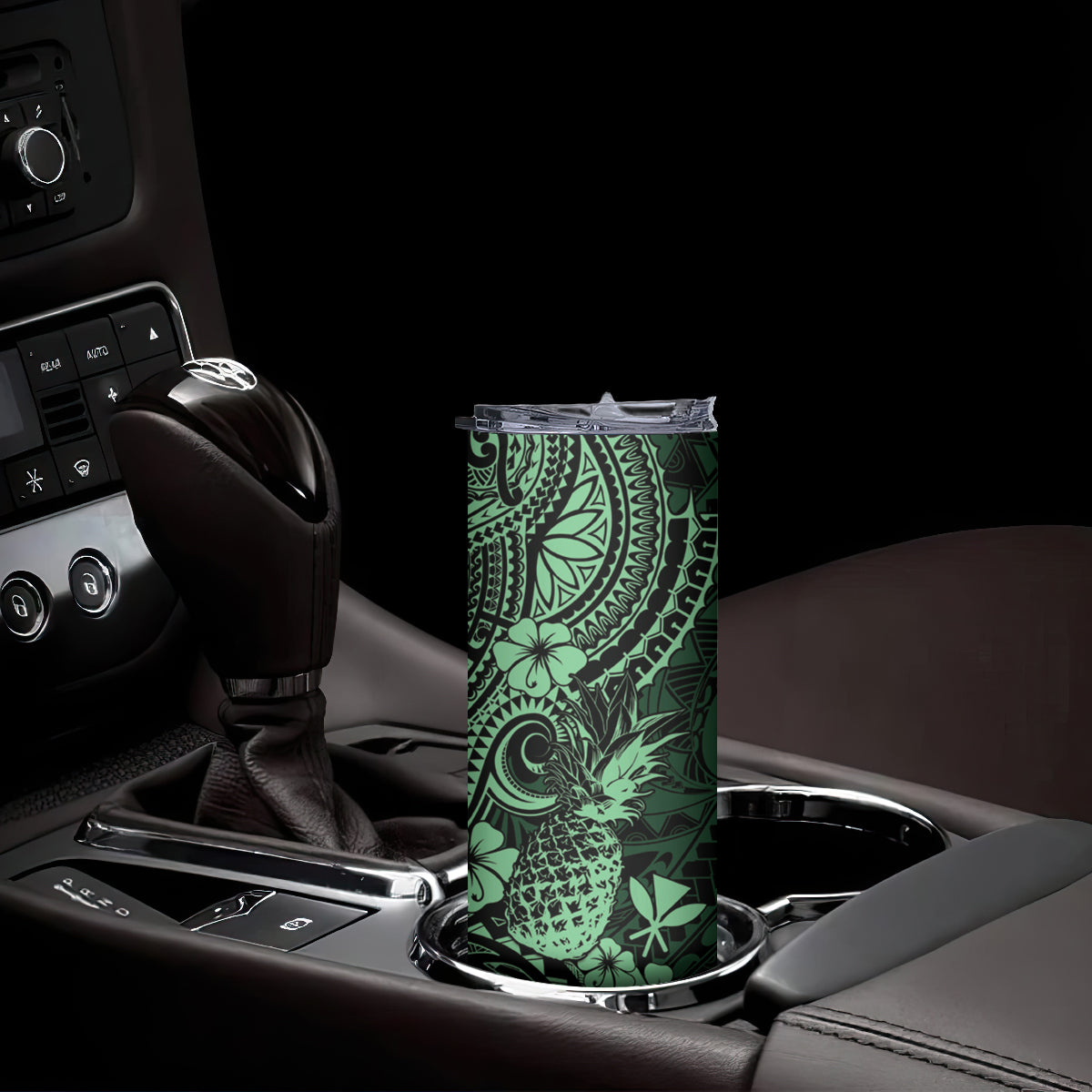Hawaii Pineapple Skinny Tumbler Paradise Flowers Pacific With Green Polynesian Tribal LT01 - Polynesian Pride