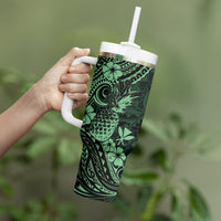 Hawaii Pineapple Tumbler With Handle Paradise Flowers Pacific With Green Polynesian Tribal