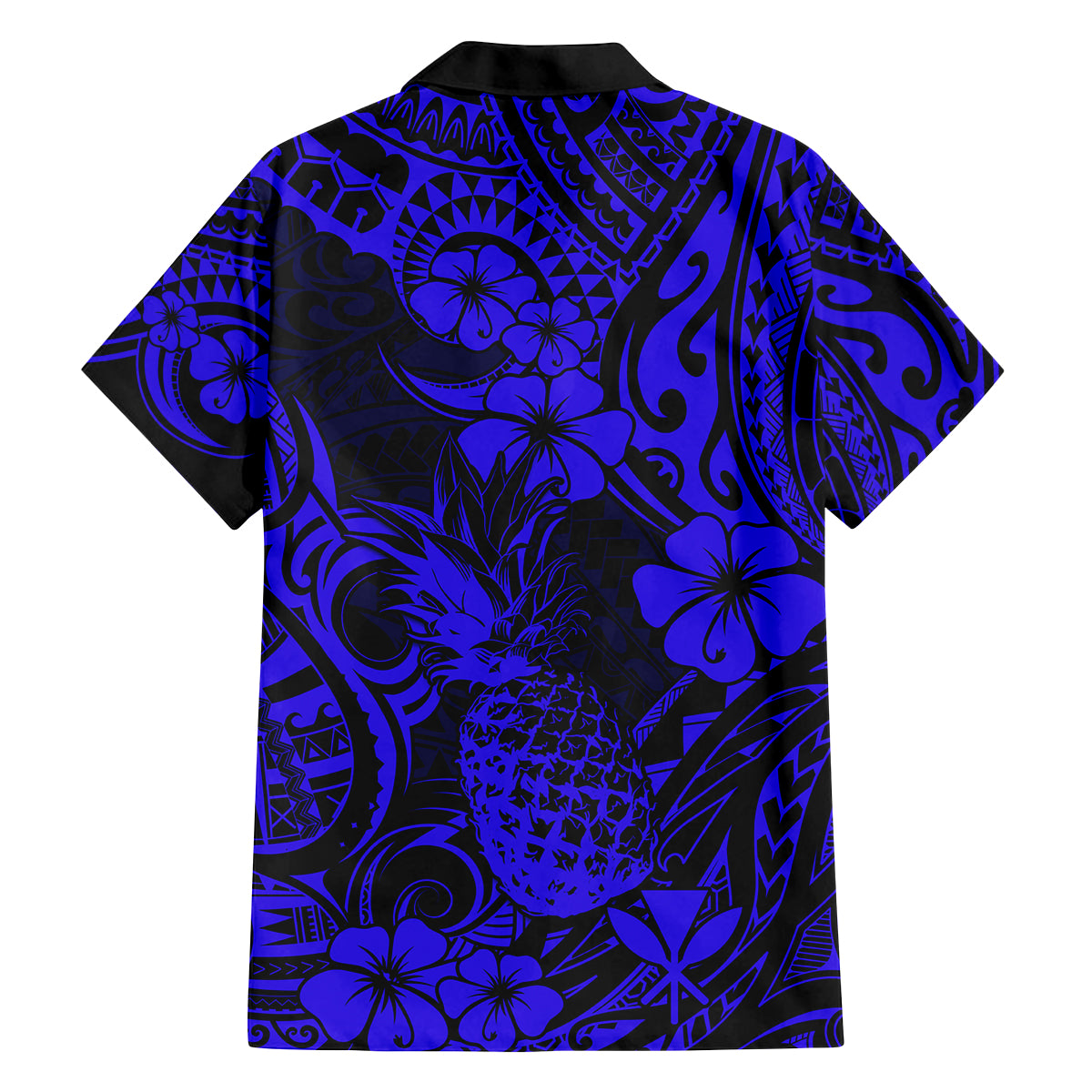 Hawaii Pineapple Family Matching Off Shoulder Long Sleeve Dress and Hawaiian Shirt Paradise Flowers Pacific With Navy Blue Polynesian Tribal LT01 - Polynesian Pride