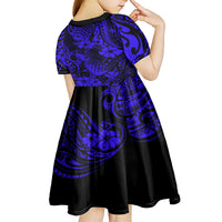 Hawaii Pineapple Kid Short Sleeve Dress Paradise Flowers Pacific With Navy Blue Polynesian Tribal LT01 - Polynesian Pride