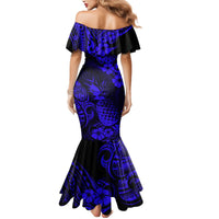 Hawaii Pineapple Mermaid Dress Paradise Flowers Pacific With Navy Blue Polynesian Tribal LT01 - Polynesian Pride