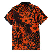 Hawaii Pineapple Family Matching Short Sleeve Bodycon Dress and Hawaiian Shirt Paradise Flowers Pacific With Orange Polynesian Tribal LT01 - Polynesian Pride
