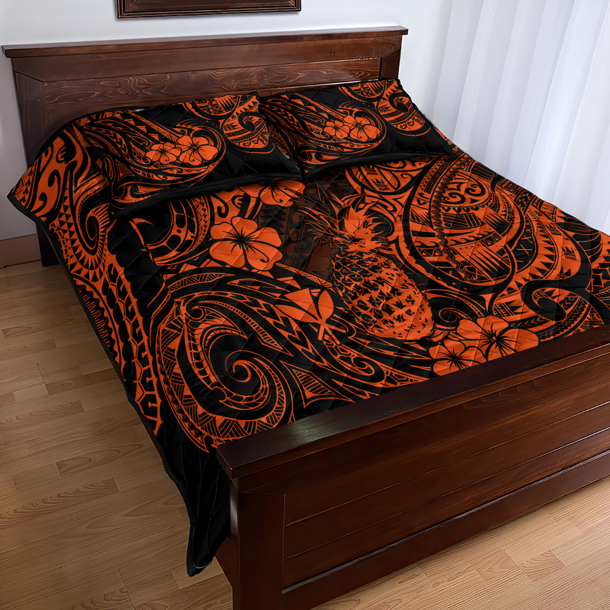 Hawaii Pineapple Quilt Bed Set Paradise Flowers Pacific With Orange Polynesian Tribal LT01 - Polynesian Pride