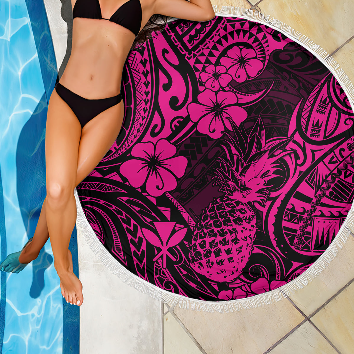 Hawaii Pineapple Beach Blanket Paradise Flowers Pacific With Pink Polynesian Tribal LT01 - Wonder Print Shop