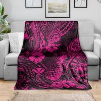 Hawaii Pineapple Blanket Paradise Flowers Pacific With Pink Polynesian Tribal LT01 - Polynesian Pride