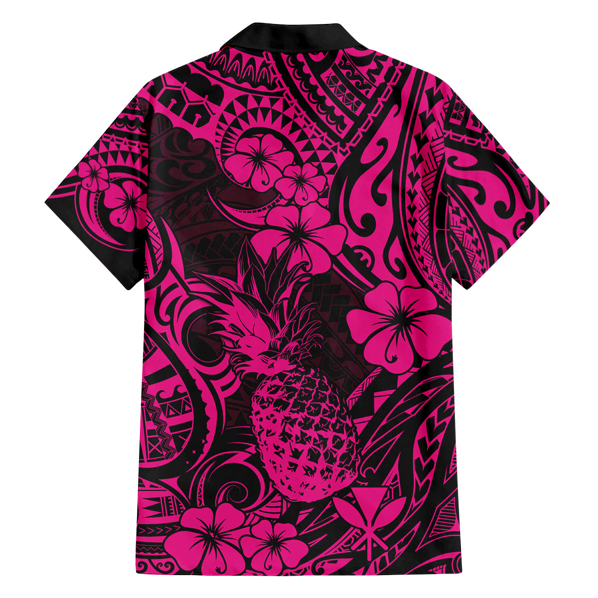 Hawaii Pineapple Family Matching Off Shoulder Long Sleeve Dress and Hawaiian Shirt Paradise Flowers Pacific With Pink Polynesian Tribal LT01 - Polynesian Pride