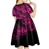 Hawaii Pineapple Kid Short Sleeve Dress Paradise Flowers Pacific With Pink Polynesian Tribal LT01 - Polynesian Pride