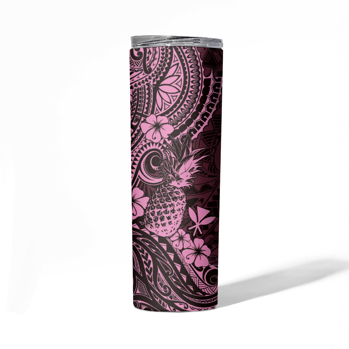 Hawaii Pineapple Skinny Tumbler Paradise Flowers Pacific With Pink Polynesian Tribal LT01 - Polynesian Pride