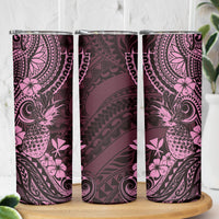 Hawaii Pineapple Skinny Tumbler Paradise Flowers Pacific With Pink Polynesian Tribal LT01 - Polynesian Pride