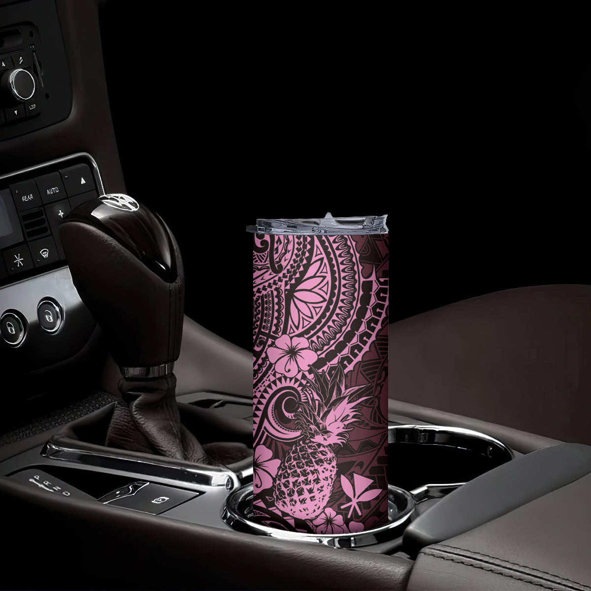 Hawaii Pineapple Skinny Tumbler Paradise Flowers Pacific With Pink Polynesian Tribal LT01 - Polynesian Pride