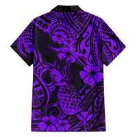 Hawaii Pineapple Family Matching Long Sleeve Bodycon Dress and Hawaiian Shirt Polynesian Pattern Purple Version LT01 - Polynesian Pride