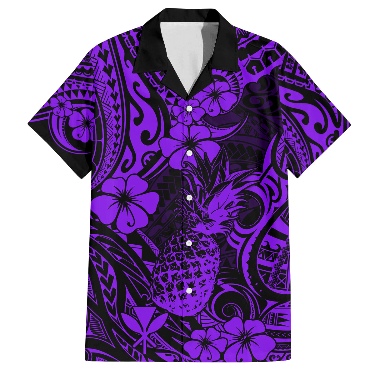 Hawaii Pineapple Family Matching Off Shoulder Maxi Dress and Hawaiian Shirt Polynesian Pattern Purple Version LT01 Dad's Shirt - Short Sleeve Purple - Polynesian Pride
