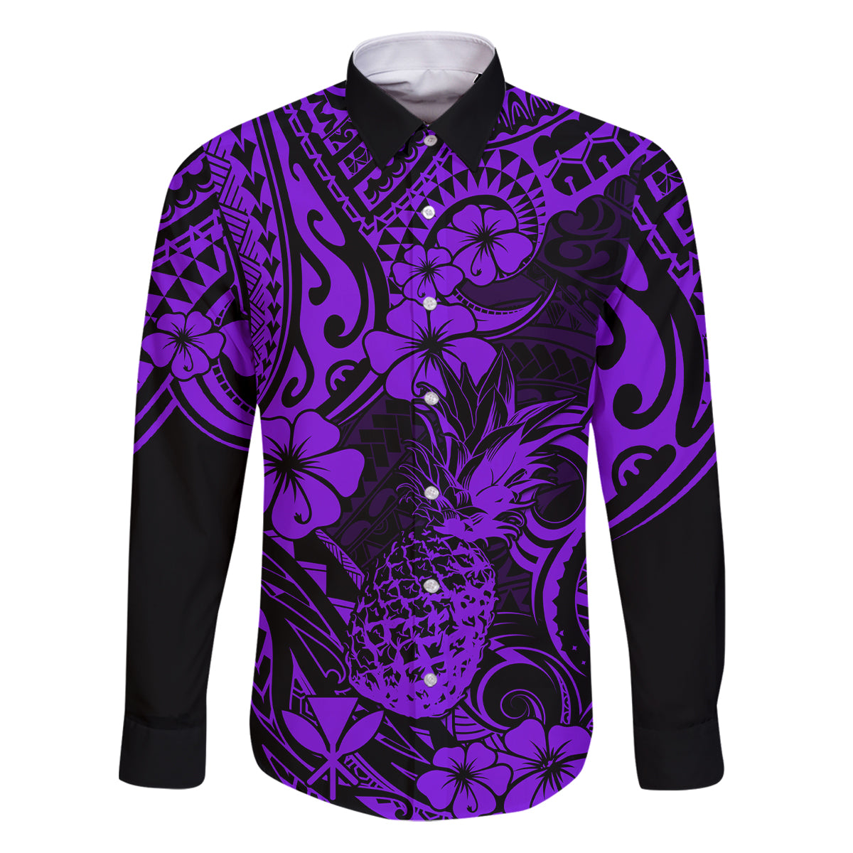Hawaii Pineapple Family Matching Puletasi Dress and Hawaiian Shirt Polynesian Pattern Purple Version LT01 Dad's Shirt - Long Sleeve Purple - Polynesian Pride