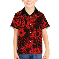 Hawaii Pineapple Family Matching Off Shoulder Maxi Dress and Hawaiian Shirt Polynesian Pattern Red Version LT01 Son's Shirt Red - Polynesian Pride