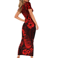 Hawaii Pineapple Family Matching Short Sleeve Bodycon Dress and Hawaiian Shirt Polynesian Pattern Red Version LT01 - Polynesian Pride