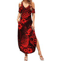 Hawaii Pineapple Family Matching Summer Maxi Dress and Hawaiian Shirt Polynesian Pattern Red Version LT01 Mom's Dress Red - Polynesian Pride