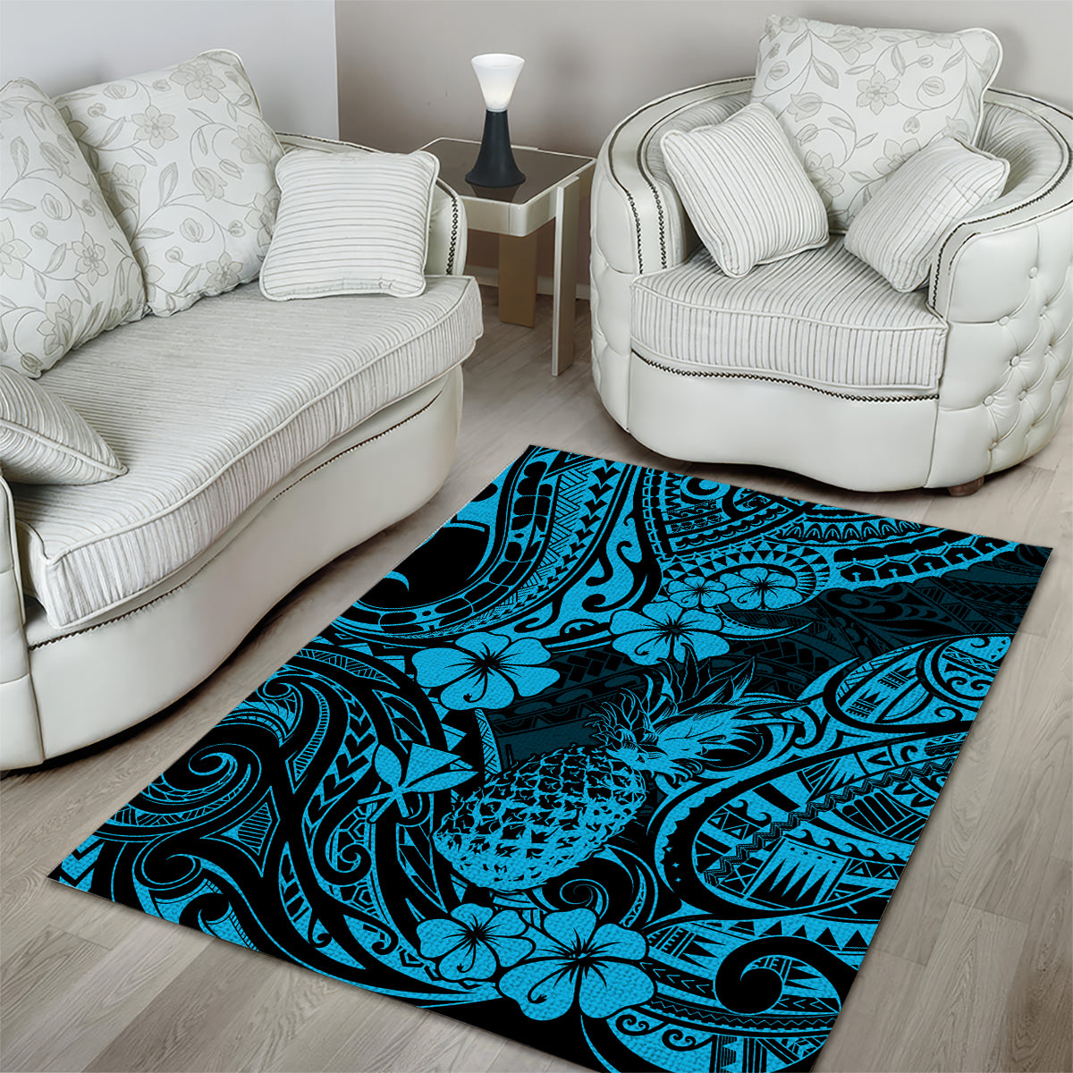 Hawaii Pineapple Area Rug Polynesian Pattern Sky Blue Version LT01 - Polynesian Pride
