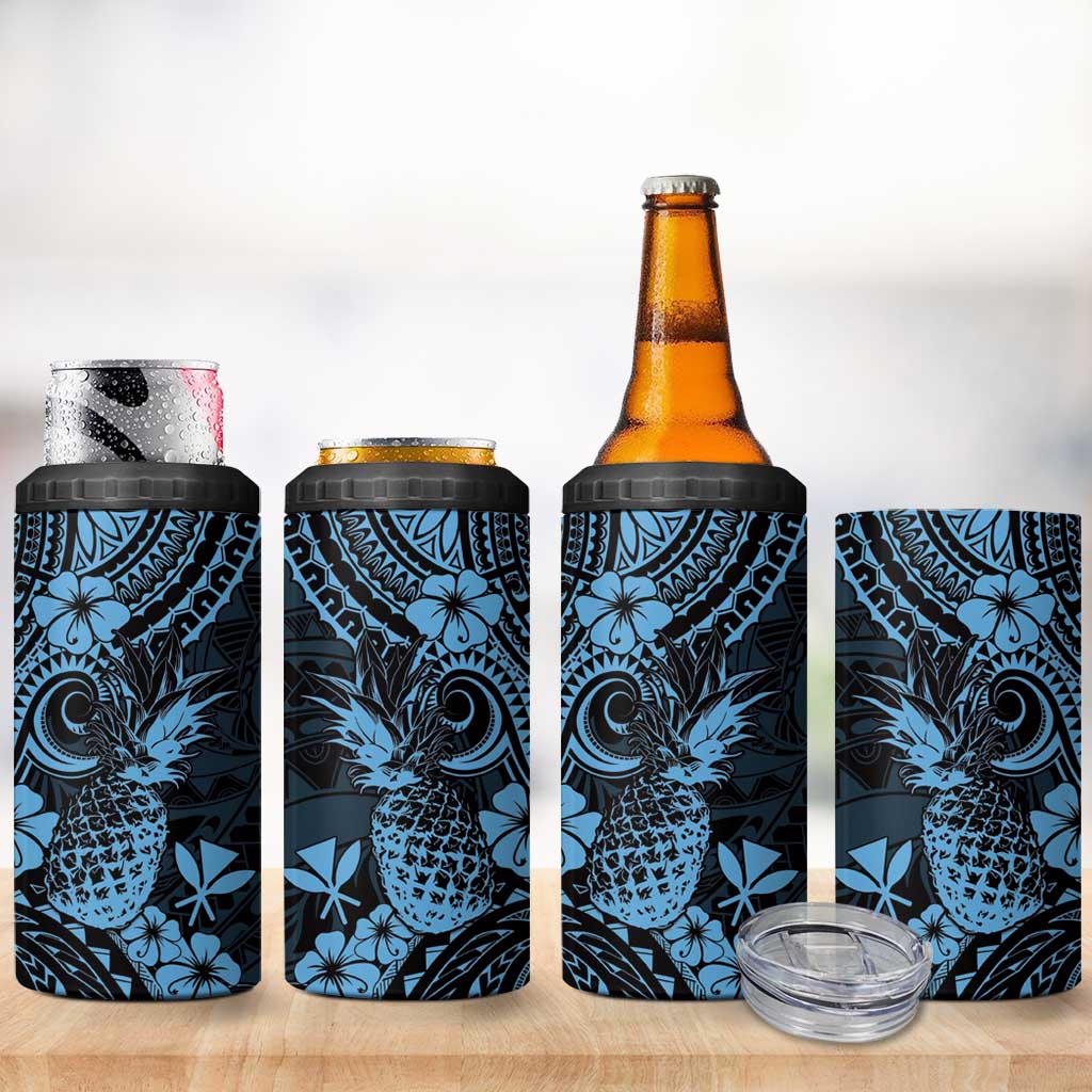 Hawaii Pineapple 4 in 1 Can Cooler Tumbler Polynesian Pattern Sky Blue Version
