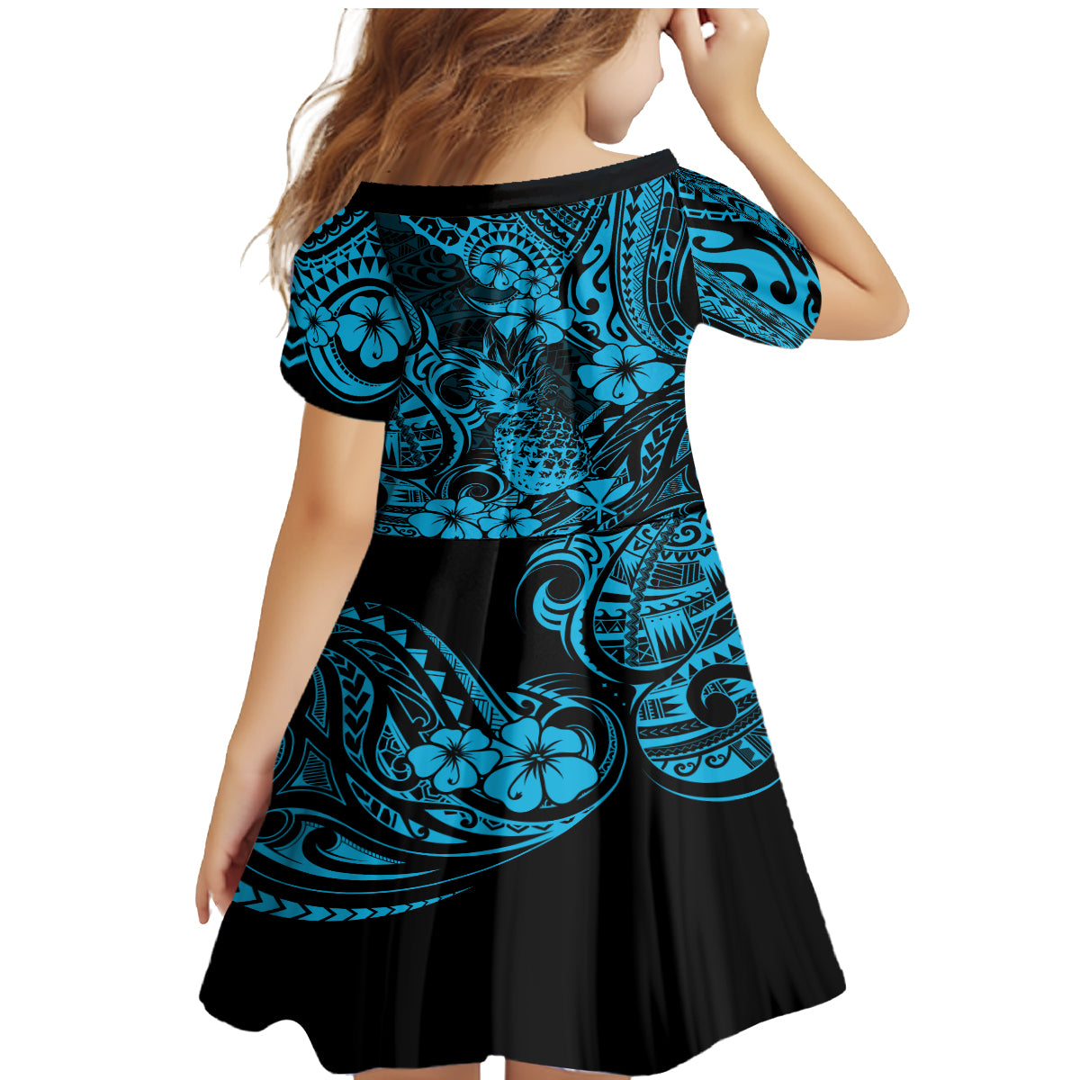 Hawaii Pineapple Family Matching Mermaid Dress and Hawaiian Shirt Polynesian Pattern Sky Blue Version LT01 - Polynesian Pride