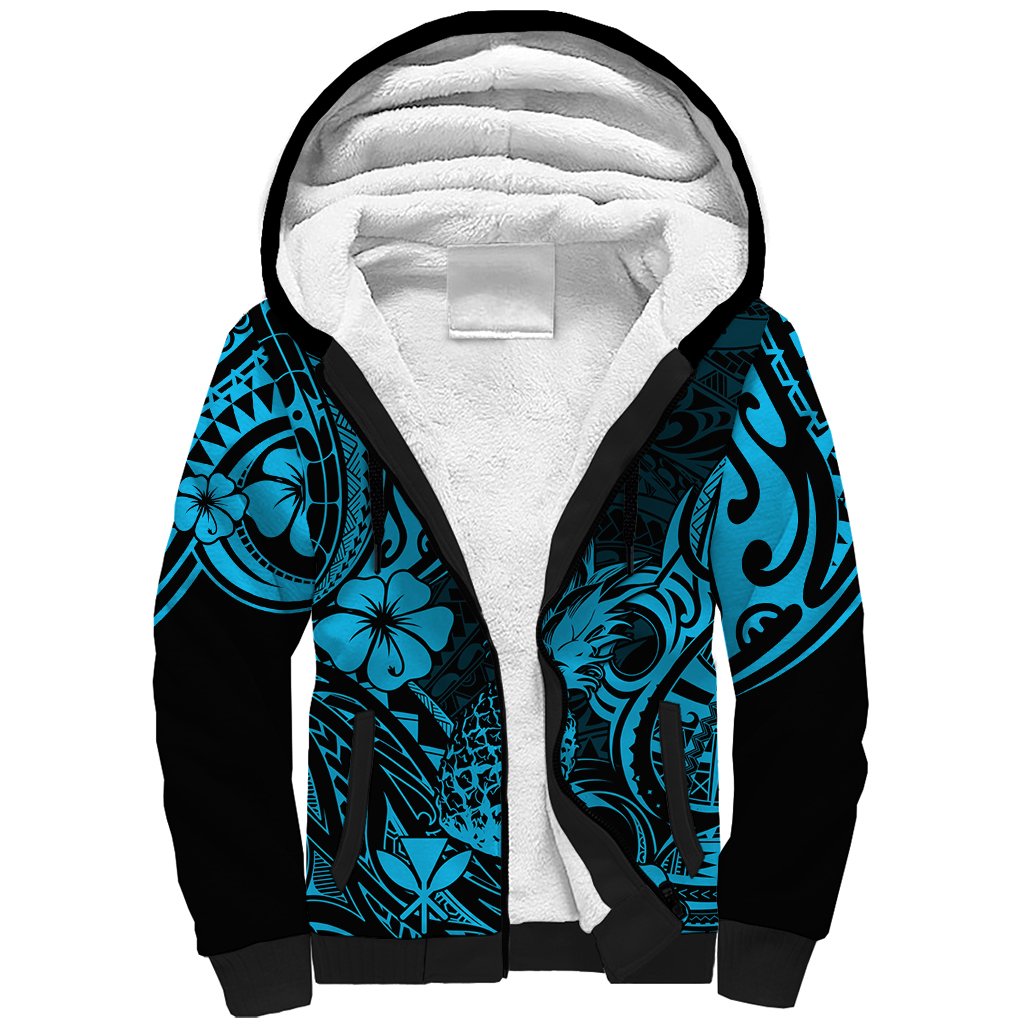 Hawaii Pineapple Sherpa Hoodie Polynesian Pattern Sky Blue Version LT01 Unisex Blue - Polynesian Pride