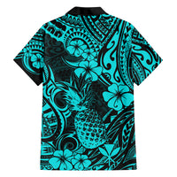 Hawaii Pineapple Family Matching Off Shoulder Short Dress and Hawaiian Shirt Polynesian Pattern Turquoise Version LT01 - Polynesian Pride
