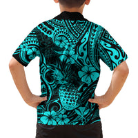 Hawaii Pineapple Family Matching Tank Maxi Dress and Hawaiian Shirt Polynesian Pattern Turquoise Version LT01 - Polynesian Pride