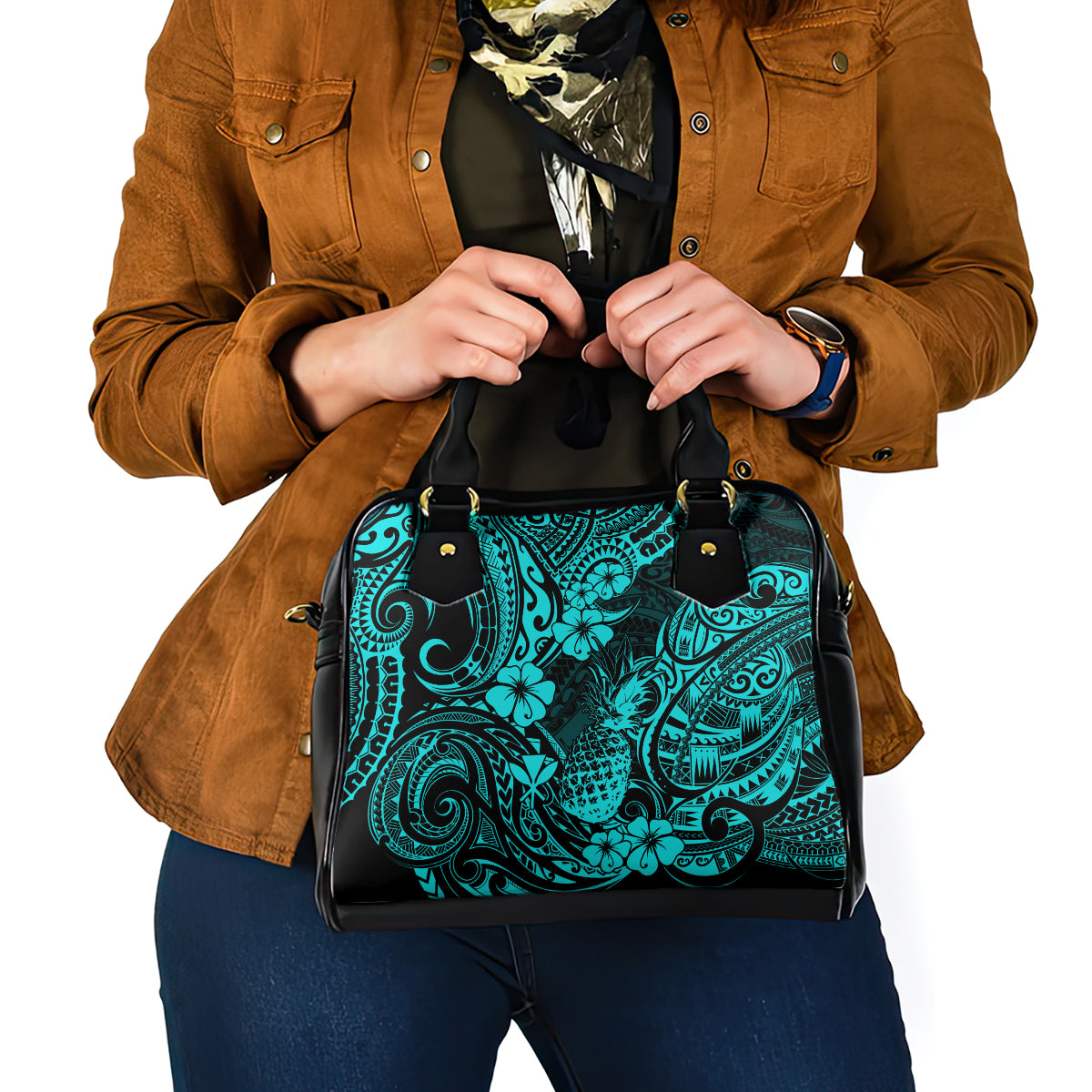 Hawaii Pineapple Shoulder Handbag Polynesian Pattern Turquoise Version LT01 - Polynesian Pride