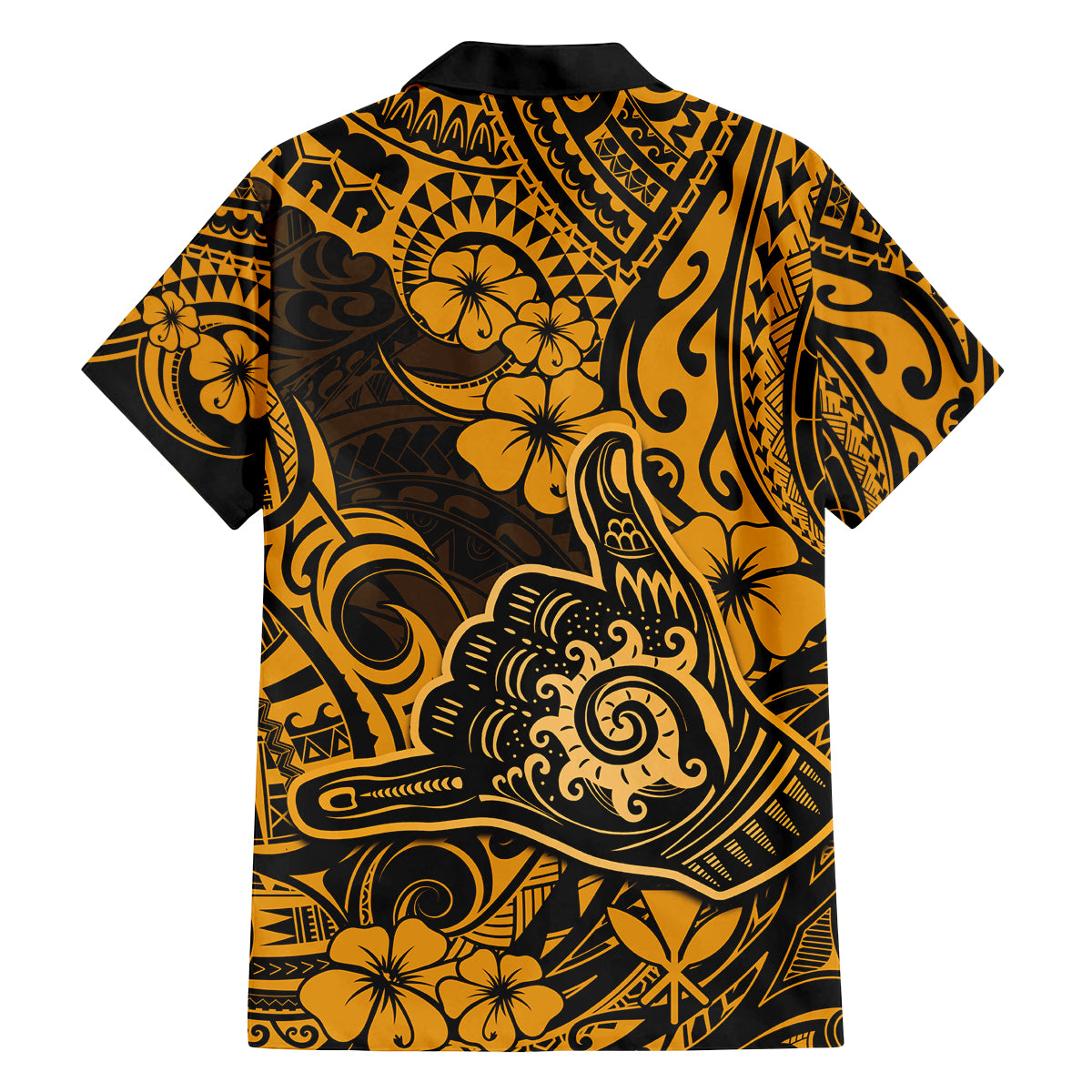Hawaii Shaka Sign Family Matching Off Shoulder Maxi Dress and Hawaiian Shirt With Polynesian Hibiscus Gold Unique LT01 - Polynesian Pride