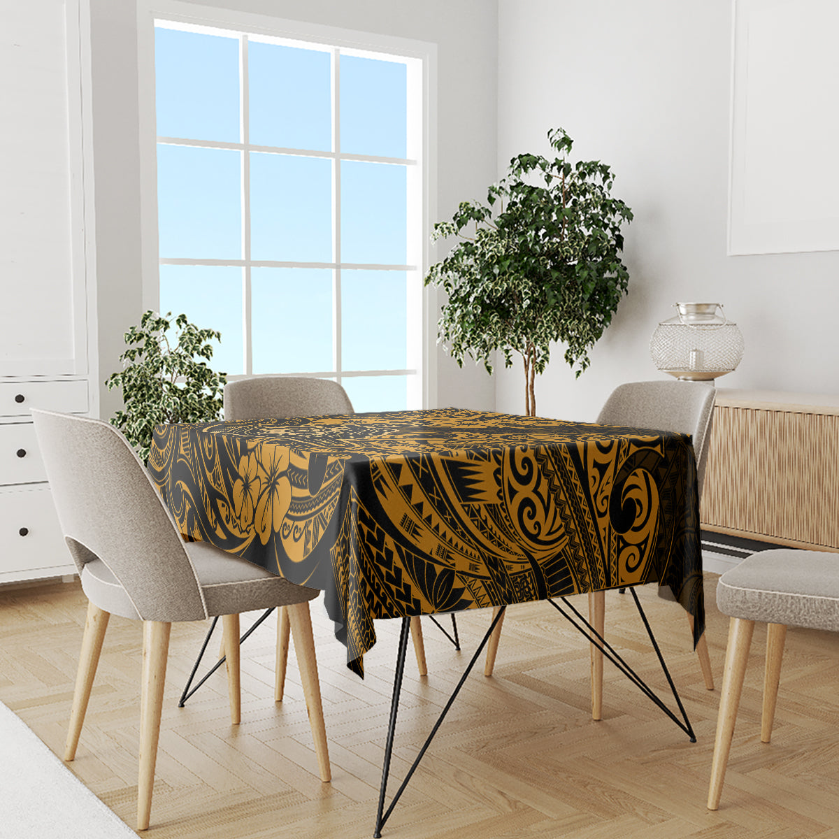 Hawaii Shaka Sign Tablecloth With Polynesian Hibiscus Gold Unique LT01 - Polynesian Pride