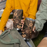 Hawaii Shaka Sign Tumbler Cup With Polynesian Hibiscus Gold Unique