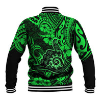Hawaii Shaka Sign Baseball Jacket With Polynesian Hibiscus Green Unique LT01 - Polynesian Pride