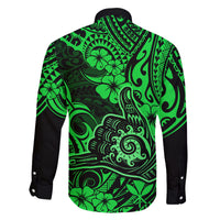 Hawaii Shaka Sign Family Matching Long Sleeve Bodycon Dress and Hawaiian Shirt With Polynesian Hibiscus Green Unique LT01 - Polynesian Pride