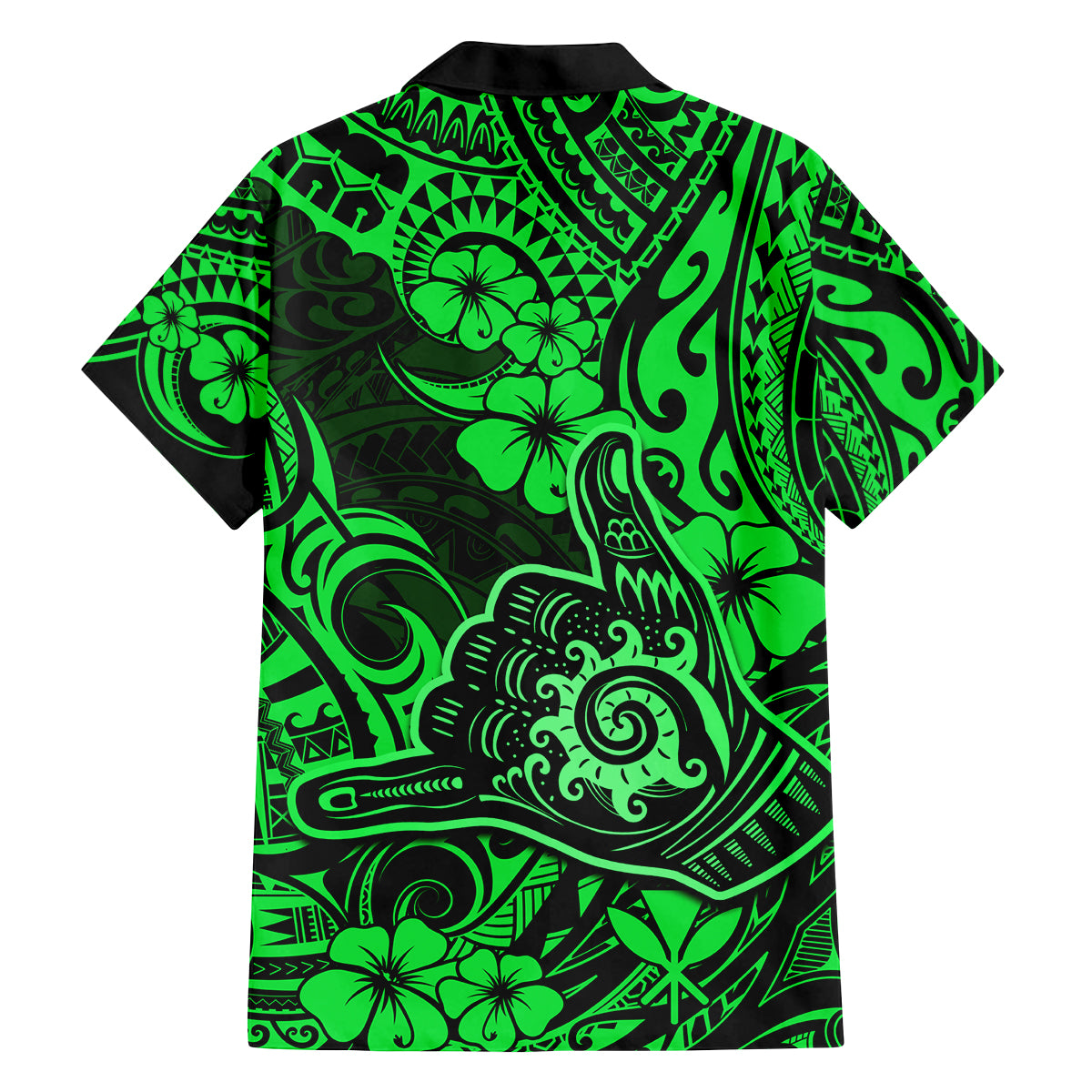 Hawaii Shaka Sign Family Matching Off Shoulder Maxi Dress and Hawaiian Shirt With Polynesian Hibiscus Green Unique LT01 - Polynesian Pride