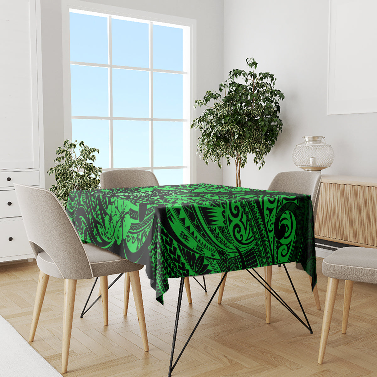 Hawaii Shaka Sign Tablecloth With Polynesian Hibiscus Green Unique LT01 - Polynesian Pride