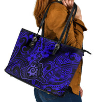 Hawaii Shaka Sign Leather Tote Bag With Polynesian Hibiscus Navy Blue Unique LT01 - Polynesian Pride