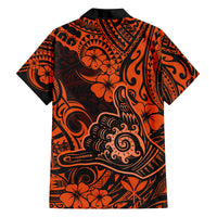 Hawaii Shaka Sign Family Matching Off Shoulder Maxi Dress and Hawaiian Shirt With Polynesian Hibiscus Orange Unique LT01 - Polynesian Pride