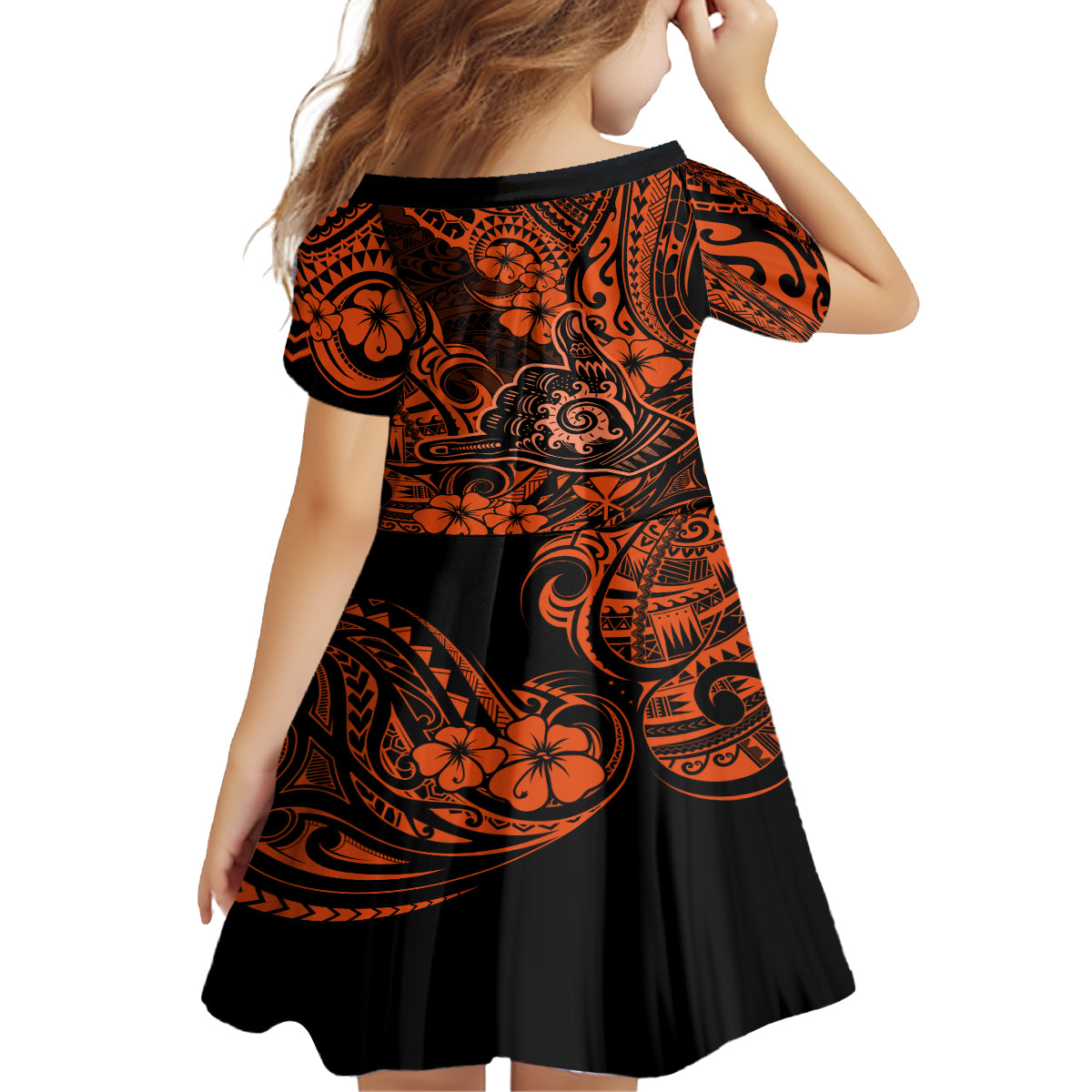 Hawaii Shaka Sign Family Matching Off Shoulder Short Dress and Hawaiian Shirt With Polynesian Hibiscus Orange Unique LT01 - Polynesian Pride