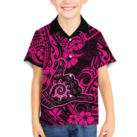 Hawaii Shaka Sign Family Matching Summer Maxi Dress and Hawaiian Shirt With Polynesian Hibiscus Pink Unique LT01 Son's Shirt Pink - Polynesian Pride