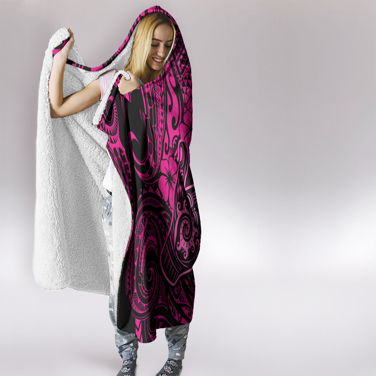 Hawaii Shaka Sign Hooded Blanket With Polynesian Hibiscus Pink Unique LT01 - Polynesian Pride