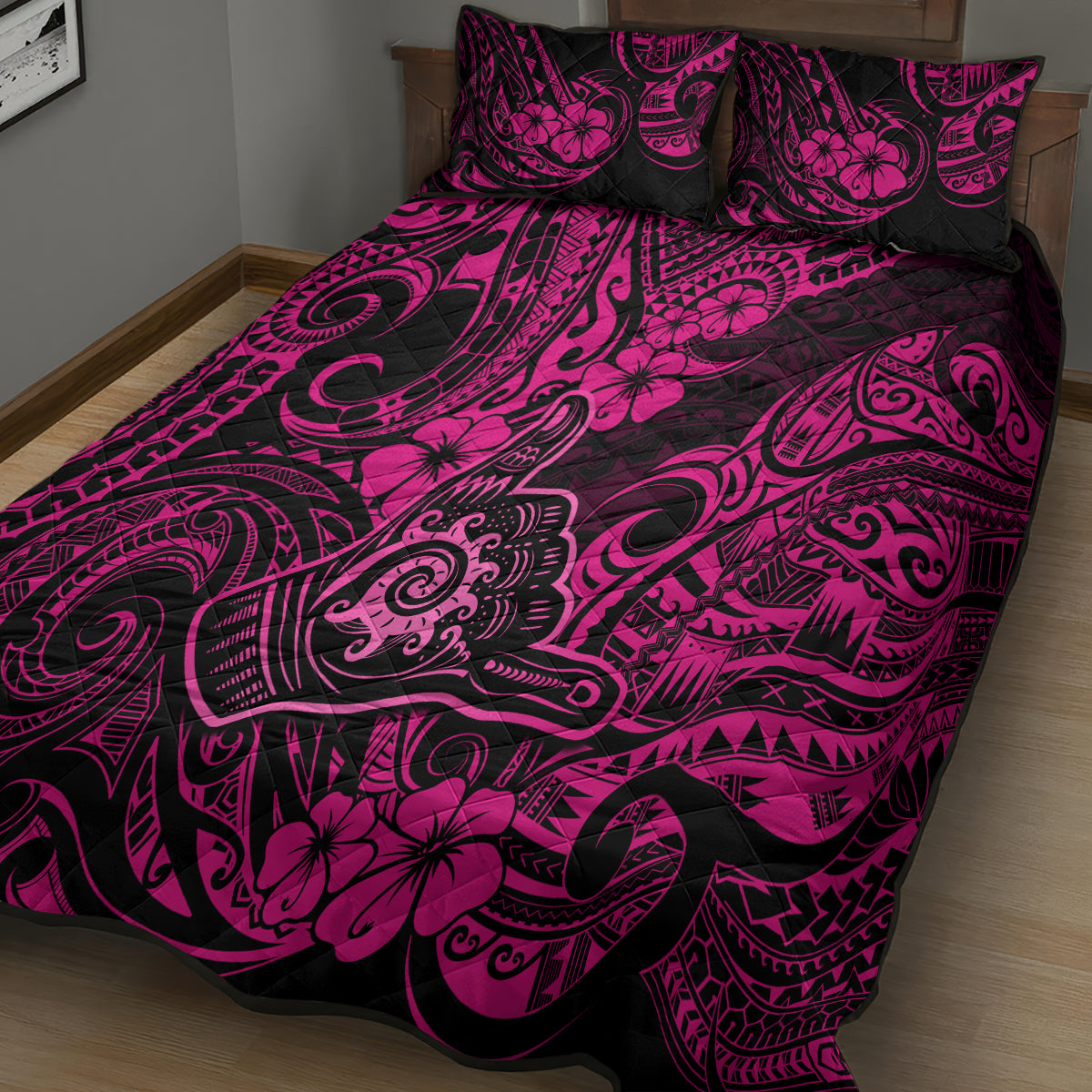 Hawaii Shaka Sign Quilt Bed Set With Polynesian Hibiscus Pink Unique LT01 - Polynesian Pride