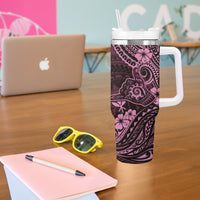 Hawaii Shaka Sign Tumbler With Handle With Polynesian Hibiscus Pink Unique