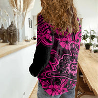 Hawaii Shaka Sign Women Casual Shirt With Polynesian Hibiscus Pink Unique LT01 - Polynesian Pride