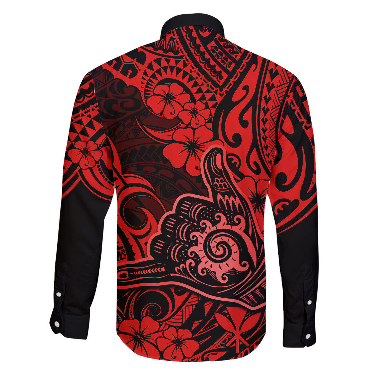 Hawaii Shaka Sign Family Matching Off Shoulder Long Sleeve Dress and Hawaiian Shirt Polynesian Pattern Red Version LT01 - Polynesian Pride