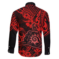 Hawaii Shaka Sign Family Matching Off Shoulder Short Dress and Hawaiian Shirt Polynesian Pattern Red Version LT01 - Polynesian Pride