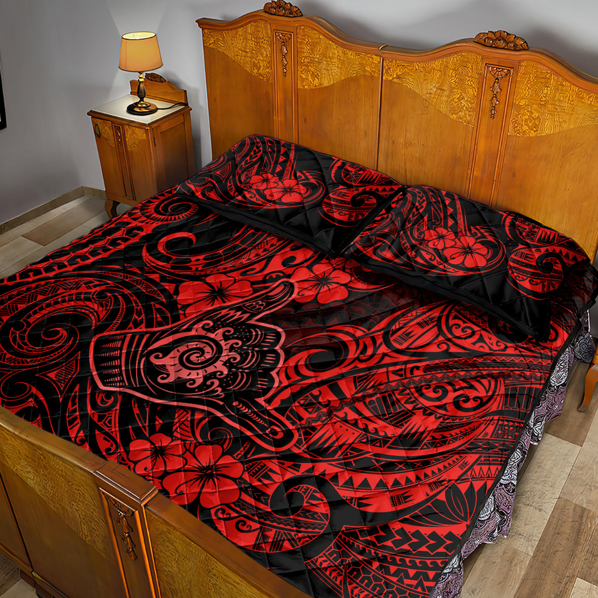 Hawaii Shaka Sign Quilt Bed Set Polynesian Pattern Red Version LT01 - Polynesian Pride