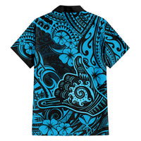 Hawaii Shaka Sign Family Matching Long Sleeve Bodycon Dress and Hawaiian Shirt Polynesian Pattern Sky Blue Version LT01 - Polynesian Pride