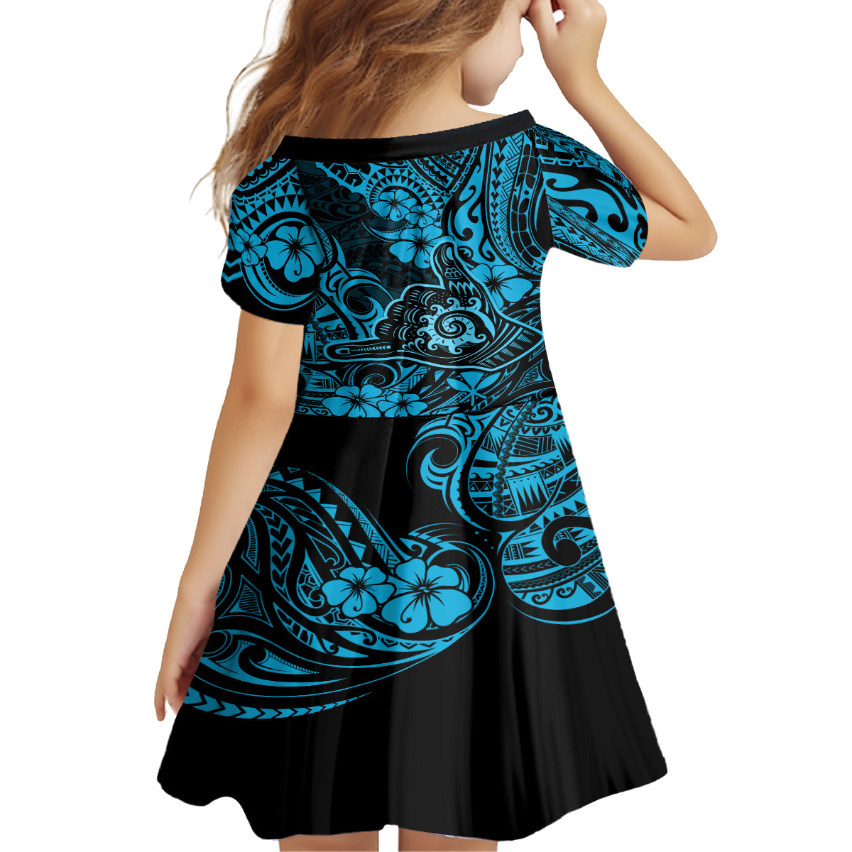 Hawaii Shaka Sign Family Matching Summer Maxi Dress and Hawaiian Shirt Polynesian Pattern Sky Blue Version LT01 - Polynesian Pride