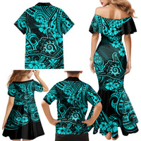 Hawaii Shaka Sign Family Matching Mermaid Dress and Hawaiian Shirt Polynesian Pattern Turquoise Version LT01 - Polynesian Pride