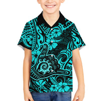 Hawaii Shaka Sign Family Matching Summer Maxi Dress and Hawaiian Shirt Polynesian Pattern Turquoise Version LT01 Son's Shirt Turquoise - Polynesian Pride